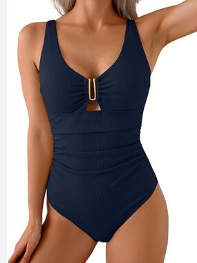 NWT B2prity Navy Blue Ribbed One-Piece Swimsuit